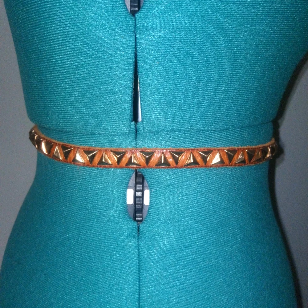 Mango Pyramid Studded Vegan Leather Belt Sz M in Saddle Brown NWOT